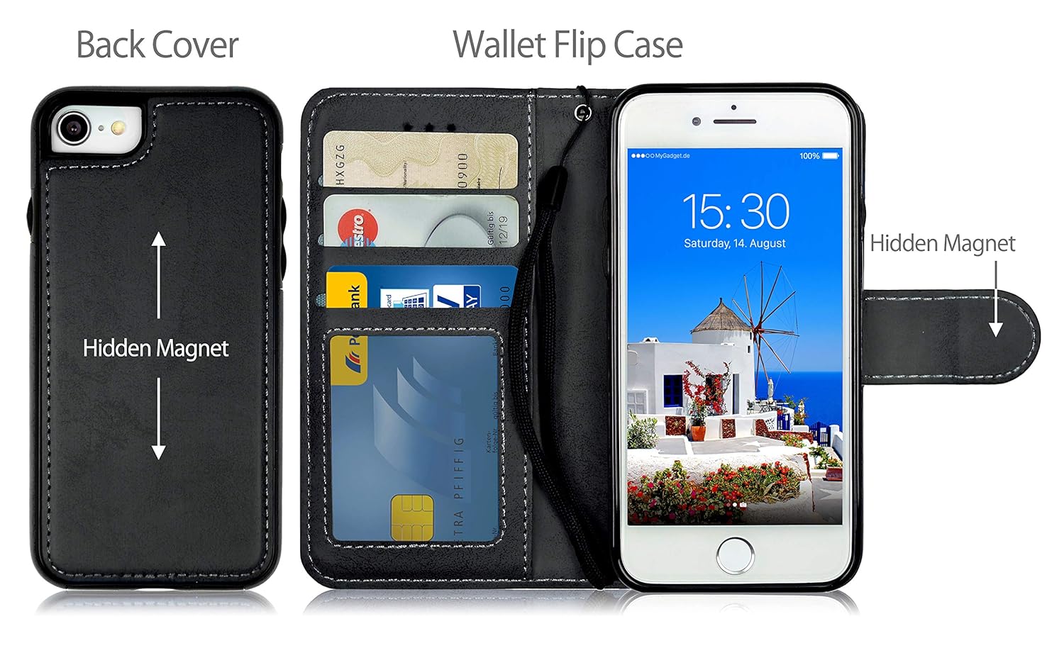 MyGadget Funda Flip Case con Tapa 2 en 1 para Apple iPhone 7/8 en ...