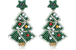 ARATLENCH Christmas Beaded Earrings Hypoallergenic Christmas Tree Snowflake Dangling Earrings Cute Xmas Santa Hat Bell Car Bead Drop Dangle Earrings Handmade Christmas Holiday Jewelry Gift for Women