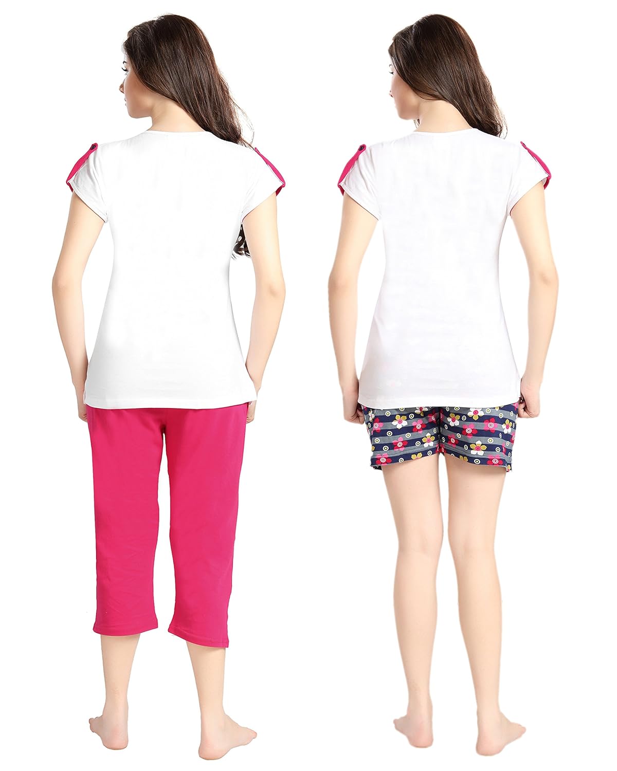 av2 women cotton printed top, capri & shorts set