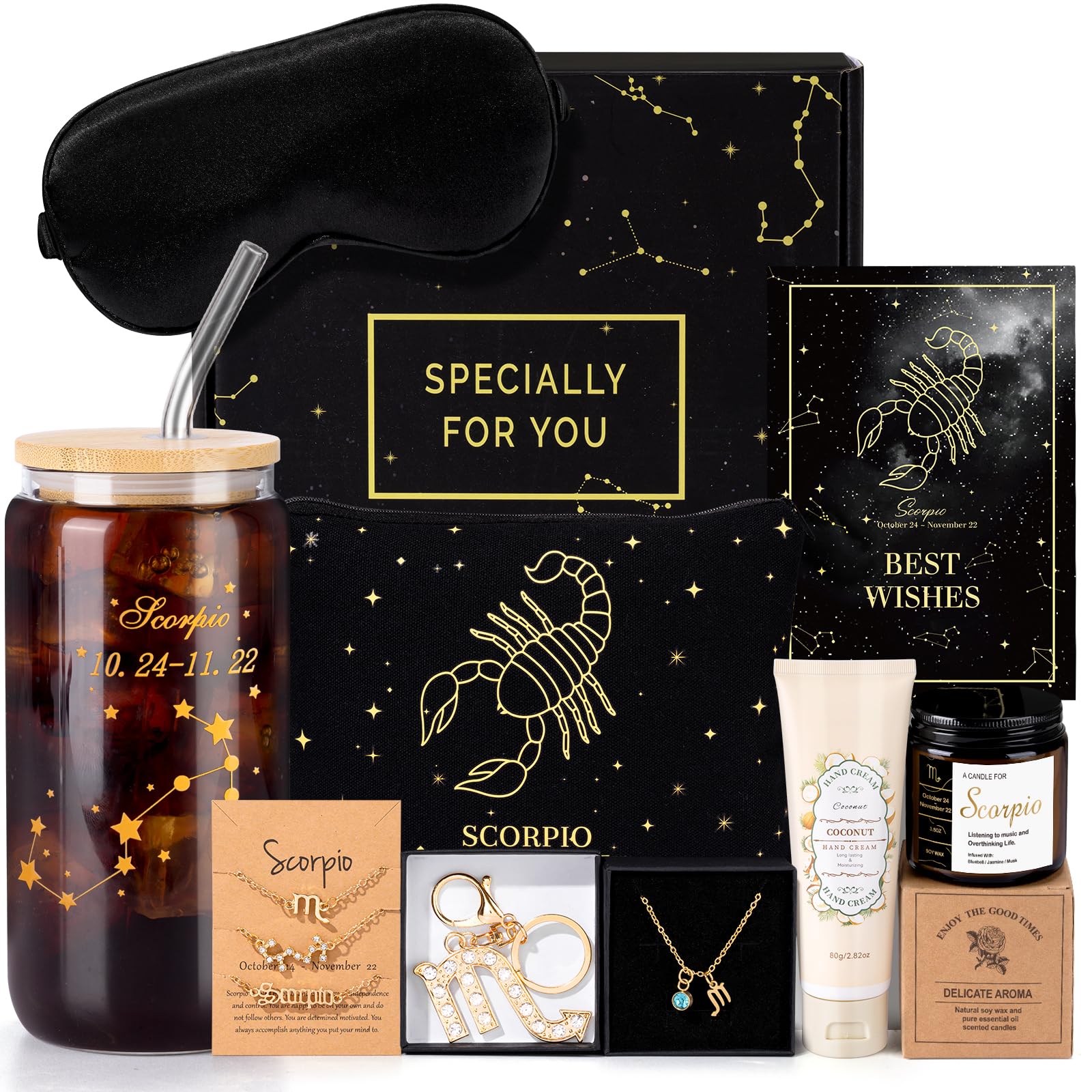 Photo 1 of 14PCS Scorpio Birthday Christmas Gifts for Women, Scorpio Astrology Gifts for Women Bakets, 12 Zodiac Gifts for Woman Friends Female Friendship, Sco Astrological 16 oz Glass Cups with Gift Set Box