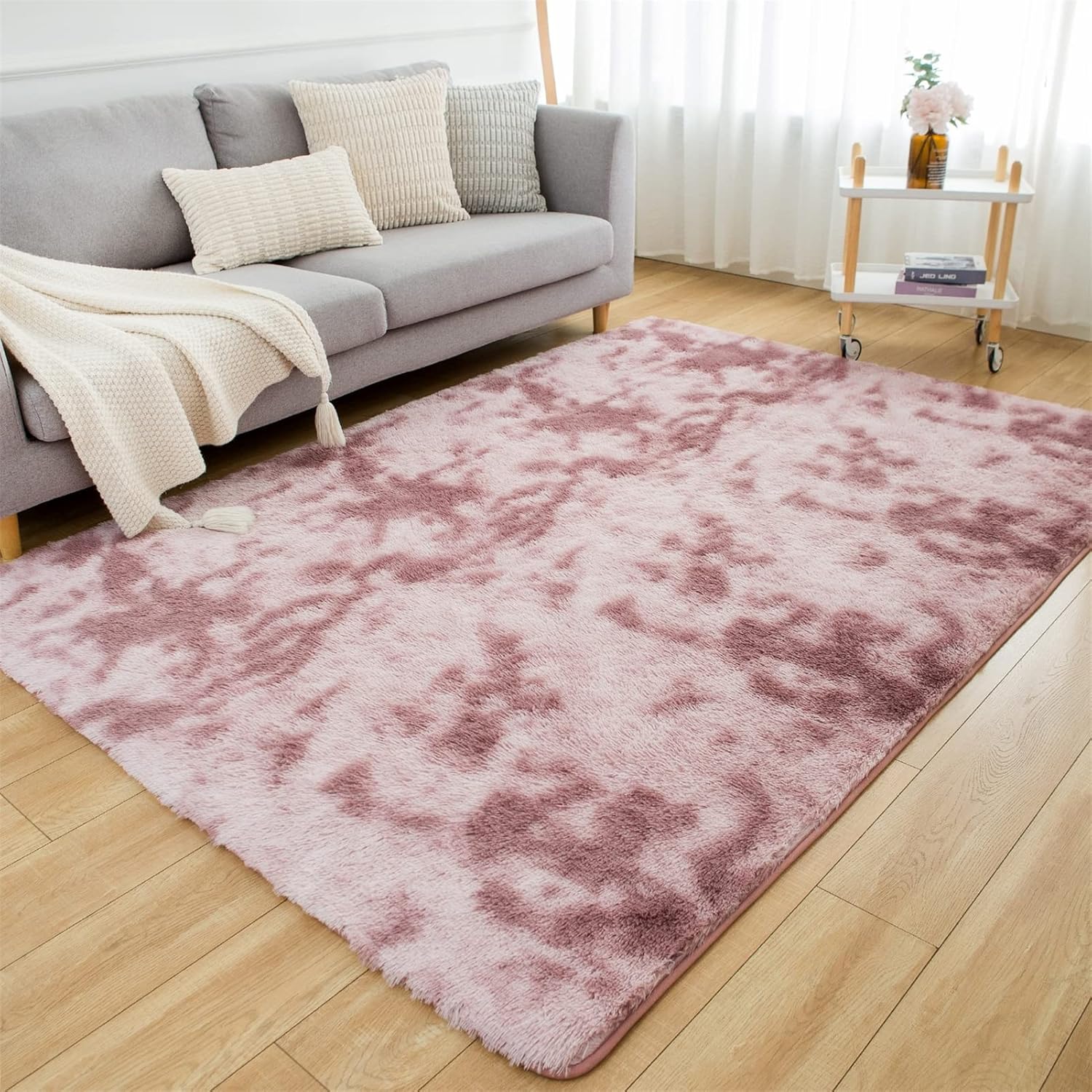 Rugs, Pads & Protectors - Poboton Shag Area Rugs for Bedroom, Fluffy Rug Plush Living Room, Tie-Dyed Pink Thickened Non-Slip Plush Carpet 3x5 Feet, Indoor Modern Plush Area Rugs, Nursery Shaggy Rugs for Kids Room