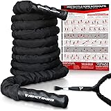 Pro Battle Ropes with Anchor Strap Kit and Exercise Poster – Upgraded Durable Protective Sleeve – 100% Poly Dacron Heavy Batt