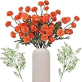 Ariwenic 20" Chrysanthemum Flowers Artificial 12PCS Artificial Mums Artificial Flowers with 2PCS Artificial Plants for Home Table Office Party Wedding Decor (Orange)