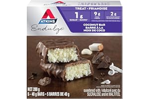 Atkins Endulge Bars - Coconut, Low Sugar, Keto Friendly, High Fibre, 1g Sugar, 2g Carbs, 5ct