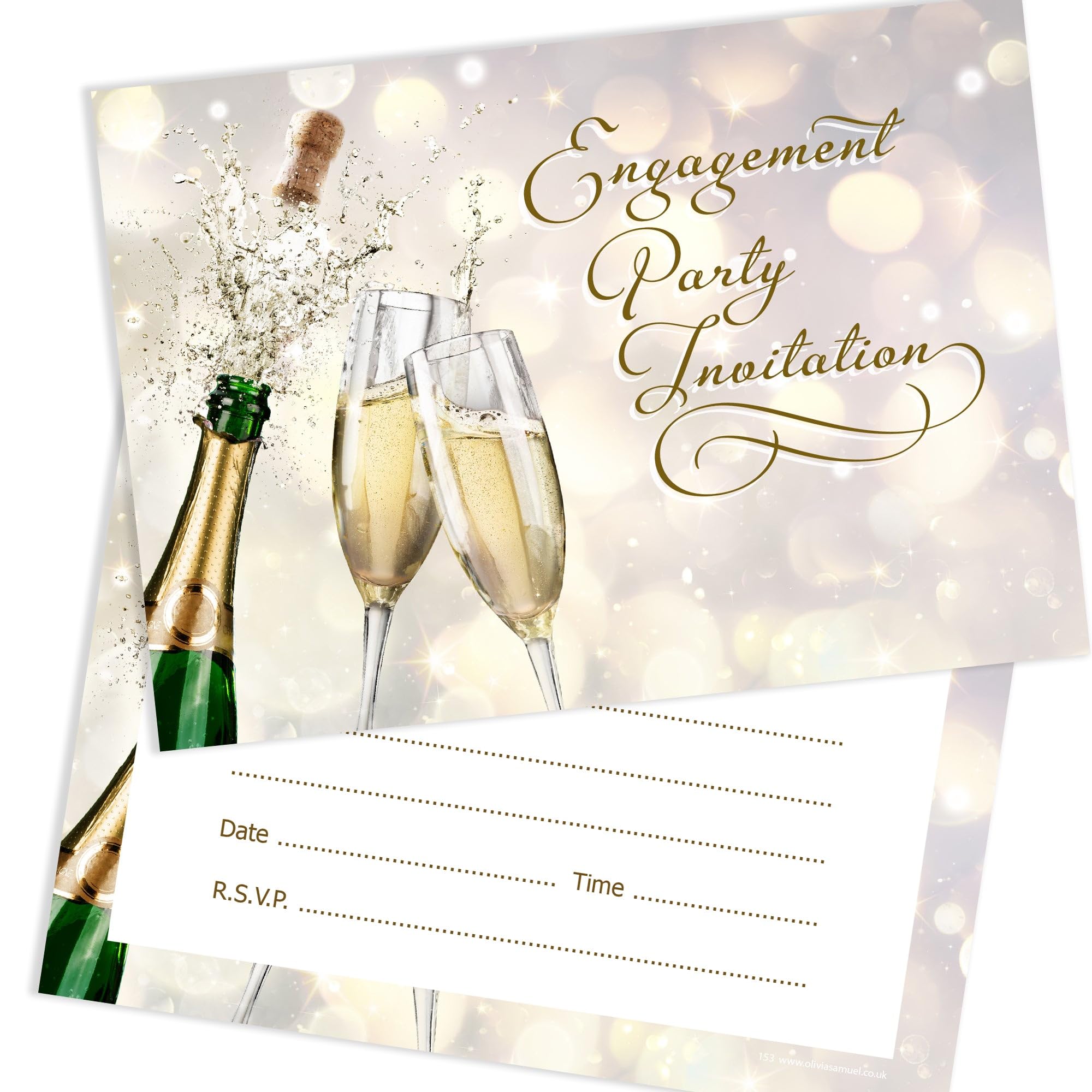 Olivia Samuel 20 x Engagement Party Invitations from Gold Champagne - Ready to Write with Envelopes
