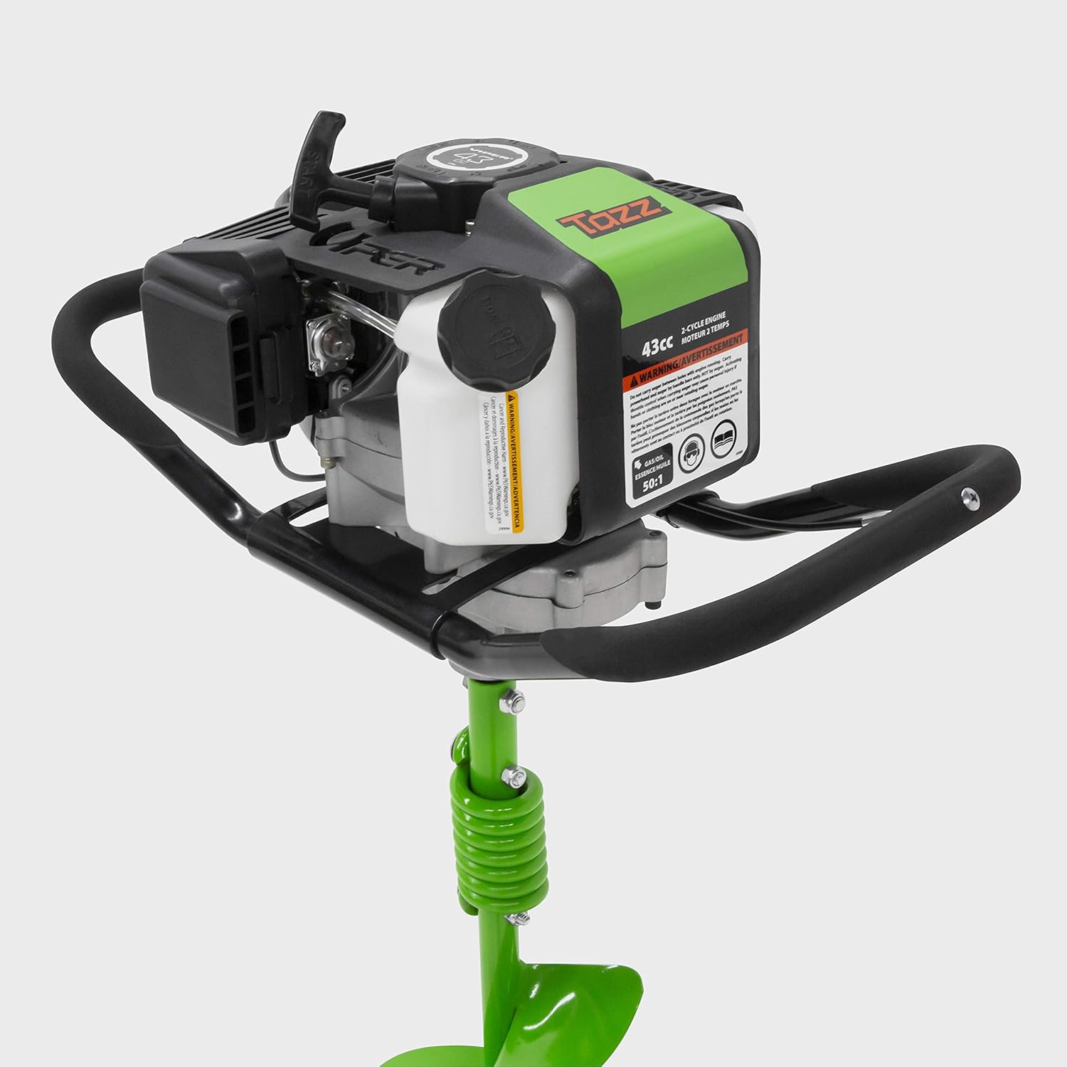 TAZZ 35365 Earth Auger/Post Hole Digger with 43cc 2 Cycle Gas Engine, 8" Bit with Fishtail Point and Shock Absorbing Spring Welded Steel Handlebars, Alloy Gear and Ball-Bearing Transmission : Garden & Outdoor