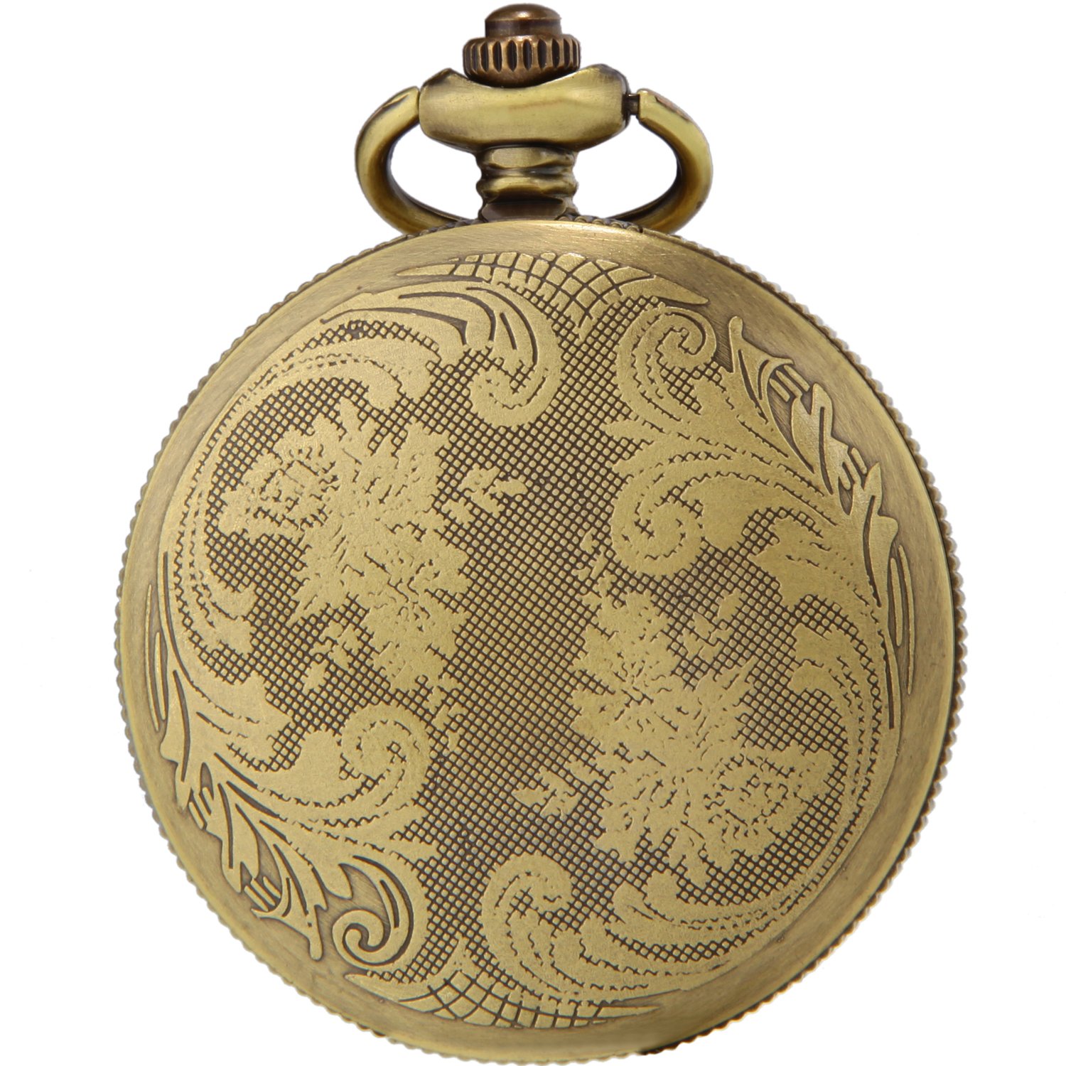 SEWOR Fashion Bronze Quartz Enamel Painting Pocket Watch Black Dial + Leather Gift Box (Cross Wings)