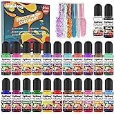 Epoxy Resin Pigment - 24 Colors Liquid Translucent Dye, Highly Concentrated for DIY Jewelry Making, Paint, Craft - 6ml Each, with 6 Colors Resin Glitter