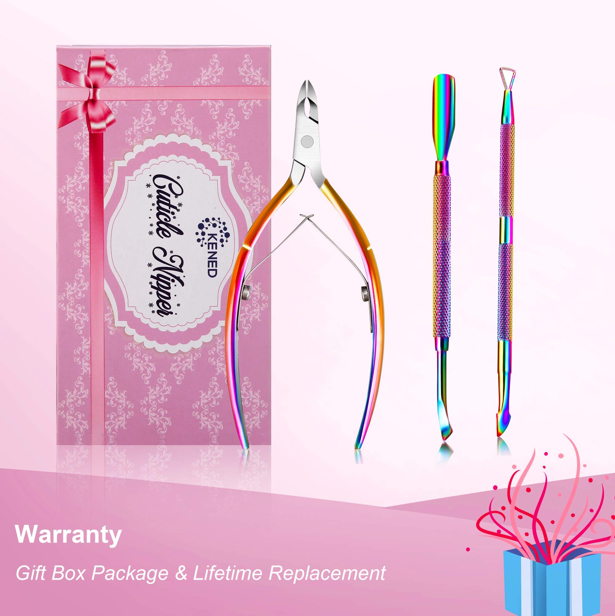 KENED Nail Care Kit - 3 in 1 Manicure Set - Cuticle Nipper, Cuticle Cutter and Cuticle Scrapper - Perfect Nail Care At Home - Stylish and Efficient Nail Tools
