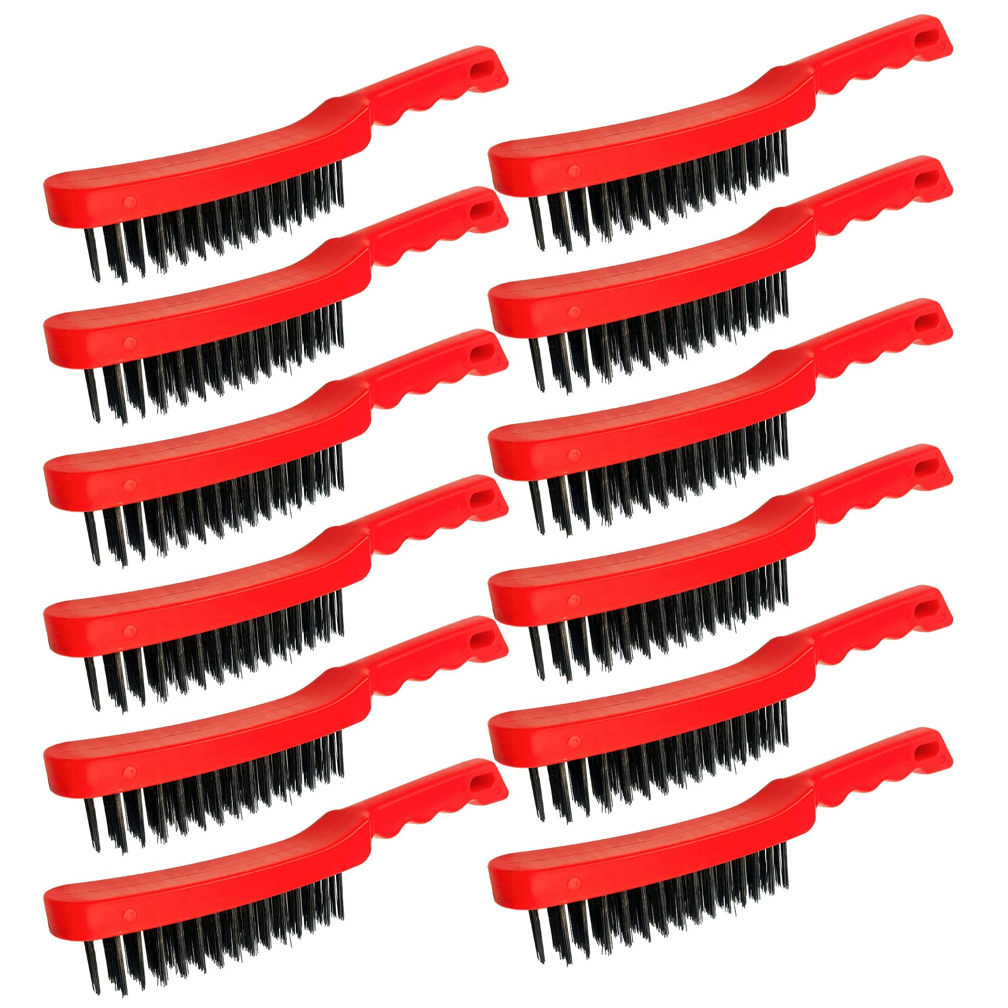 Wire Brush Set - Multipurpose Wire Brushes for Cleaning with Easy to Grip Plastic Handle − Rust Remover for Metal and Heavy Dirt Cleaning - Pack of 12