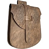 HiiFeuer Viking Embossed Snakes Faux Leather Belt Bag, Nordic Belt Pouch, Medieval Vintage Portable Waist Bag for Ren Faire (Brown B)