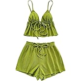 GORGLITTER Women's 2 Piece Outfits Summer Tie Front Backless Crop Peplum Babay Doll Top and High Waist Shorts Sets 2025