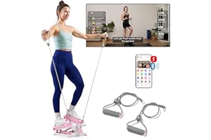 Sunny Health & Fitness Mini Pink Stepper for Exercise at Home, Stair Step Workout Machine with Resistance Bands, Full Body Ca
