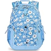 Choco Mocha Daisy Backpack for Teen Girls, Travel School Backpack for Girls Middle School Large Bookbag 18 Inch, Blue