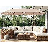 PHI VILLA 13ft Large Patio Umbrella Double-Sided Twin Outdoor Market Umbrella with Crank, Beige