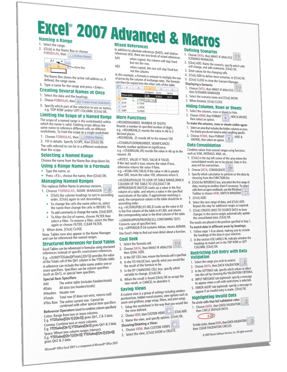 Microsoft Excel 07 Advanced Macros Quick Reference Guide Cheat Sheet Of Instructions Tips Shortcuts Laminated Card Beezix Inc Amazon Com Books
