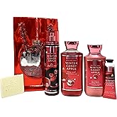 Bath & Body Works Winter Candy Apple Deluxe Gift Bag Set - Fragrance Mist - Body Wash - Body Lotion and Hand Cream - with a Natural Oats Sample Soap
