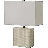 Amazon Brand – Stone & Beam Modern Square Textured Lamp With LED Light Bulb - 15 x 8 x 20.3 Inches, White