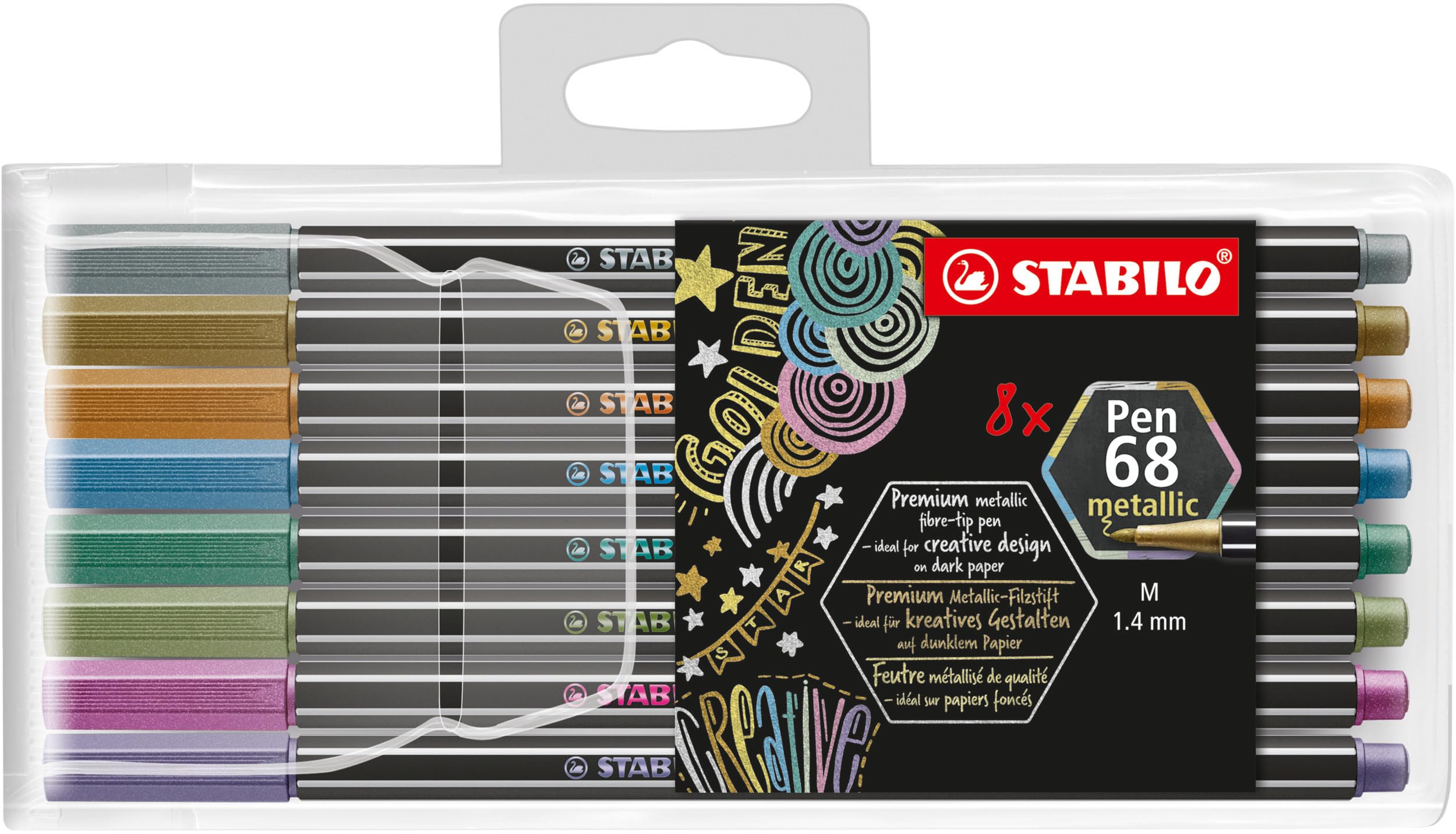 STABILO Metallic Premium Felt Tip Pen Pen 68 metallic - Pack of 8 - Assorted colours