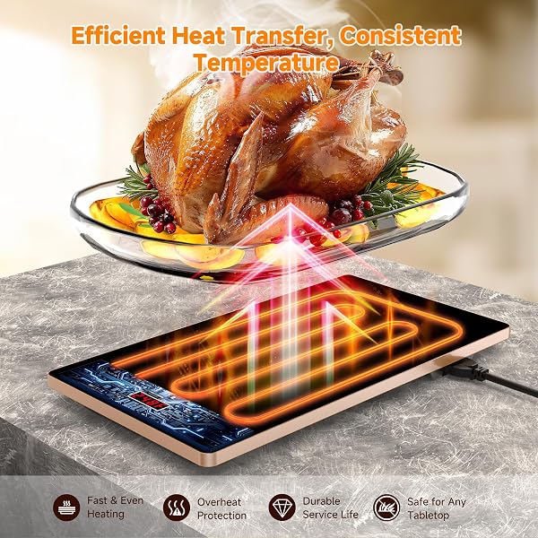 FEPPO ELECTRIC WARMING TRAY, 4-IN-1 FOOD WARMERS FOR PARTIES BUFFET WITH 10 TEMP SETTINGS AND TIMER, 33″X15″ GLASS SURFACE WARMING MAT FOR FOOD, MODULAR BUFFET HOT PLATES FOR CATERING AND GATHERINGS
