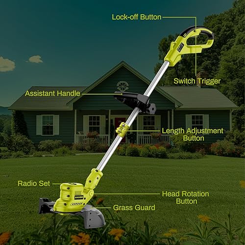 Lusqi 21v Electric Weed Eater Cordless Lawn Mower Led Display Weed