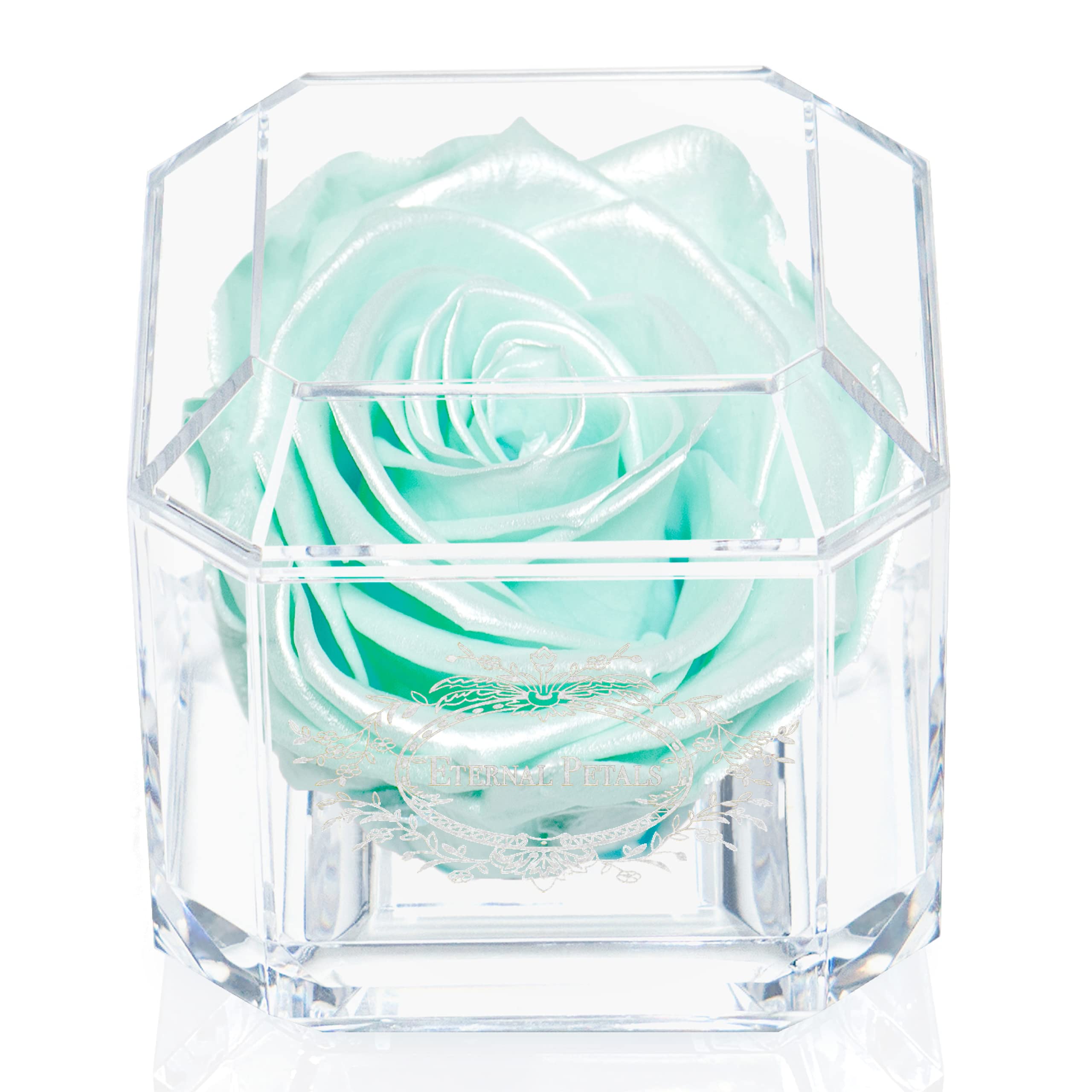 Eternal Petals A 100% Real Rose That Lasts Years, Handmade in UK – White Gold Solo (Tiffany Satin)