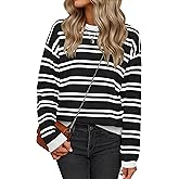 YUCOLEN Womens Striped Sweaters Casual Crewneck Long Sleeve Knit Pullover for Fall Winter