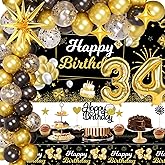 Miidenks 34th Birthday Decorations for Him, 34 Birthday Decorations Include Black and Gold Backdrop Banner, Tablecloth, Gold 34 Number Balloons, Explosion Star Balloons