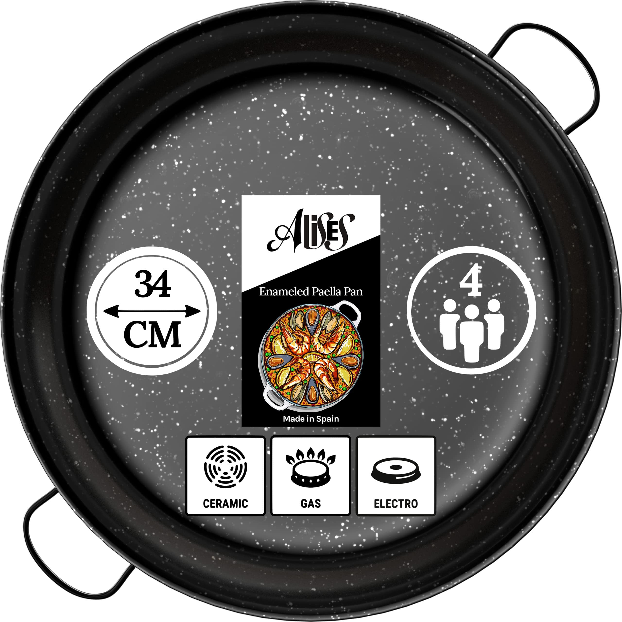 Alises - Enamelled Carbon Steel Pan (Naturally Non-Stick) Paella Pan 34 cm - Paella Pan Regular 34 cm
