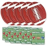 PTYQU Football Party Paper Plates and Napkins Set, 72 Pieces, Game Day Tableware, Red and Green