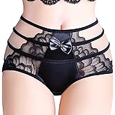 Erlemetes Women's Satin Panties Sexy High Rise Hollow Out Lace Silk Underwear Stretch Soft Silky Seamless Briefs M-XL