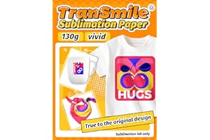 TranSmile sublimation paper (8.5 * 11”,50 sheets) compatible with inkjet printers and sublimation ink 130g sublimation transfer paper for light fabrics for tumblers, ceramic mug, polyester t shirts