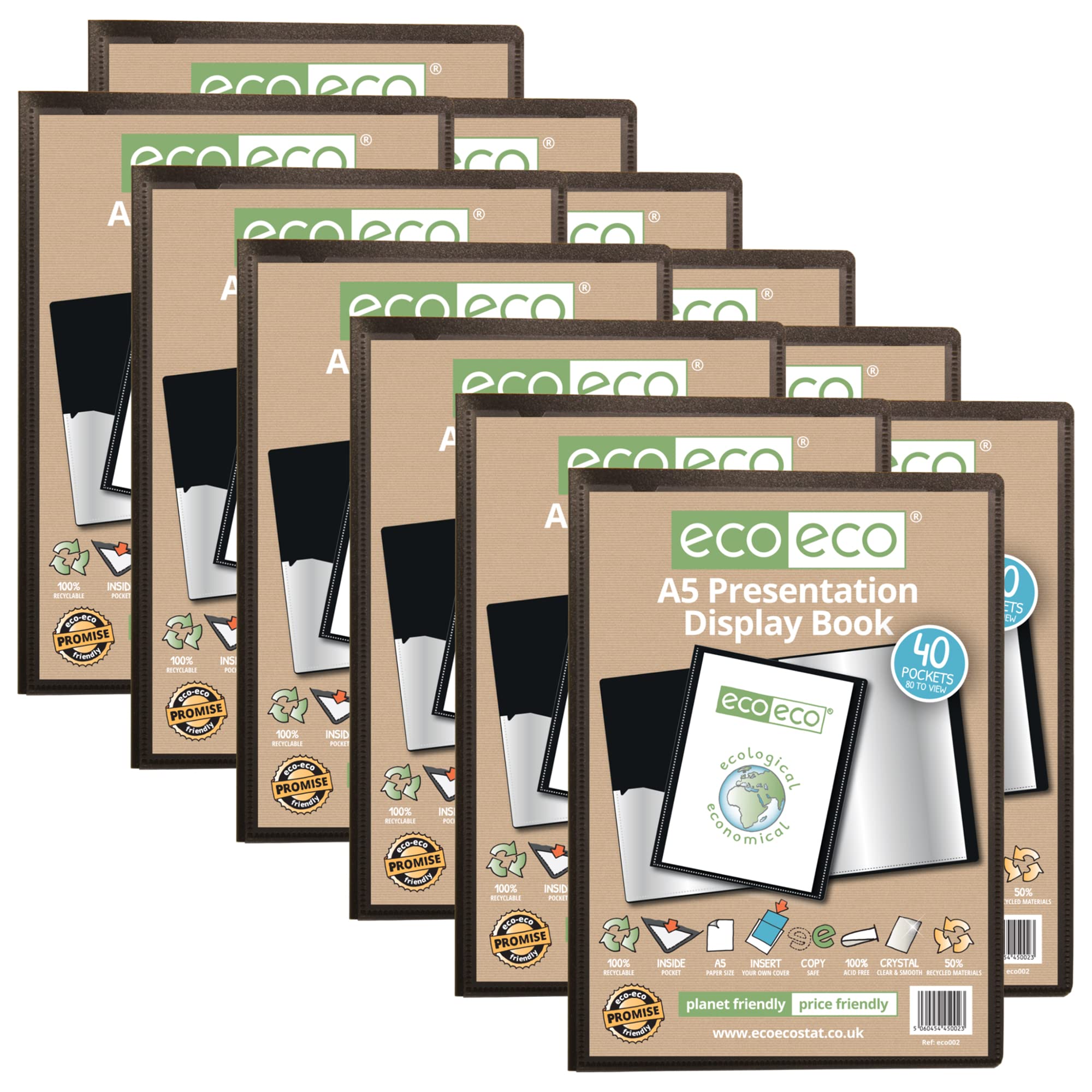 eco-eco A5 50% Recycled 40 Pocket Presentation Display Book Folder (Pack Of 12)