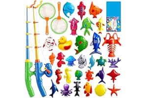 CozyBomB Magnetic Fishing Pool Toys Game for Kids - Water Table Bath-tub Kiddie Party Toy with Pole Rod Net Plastic Floating 