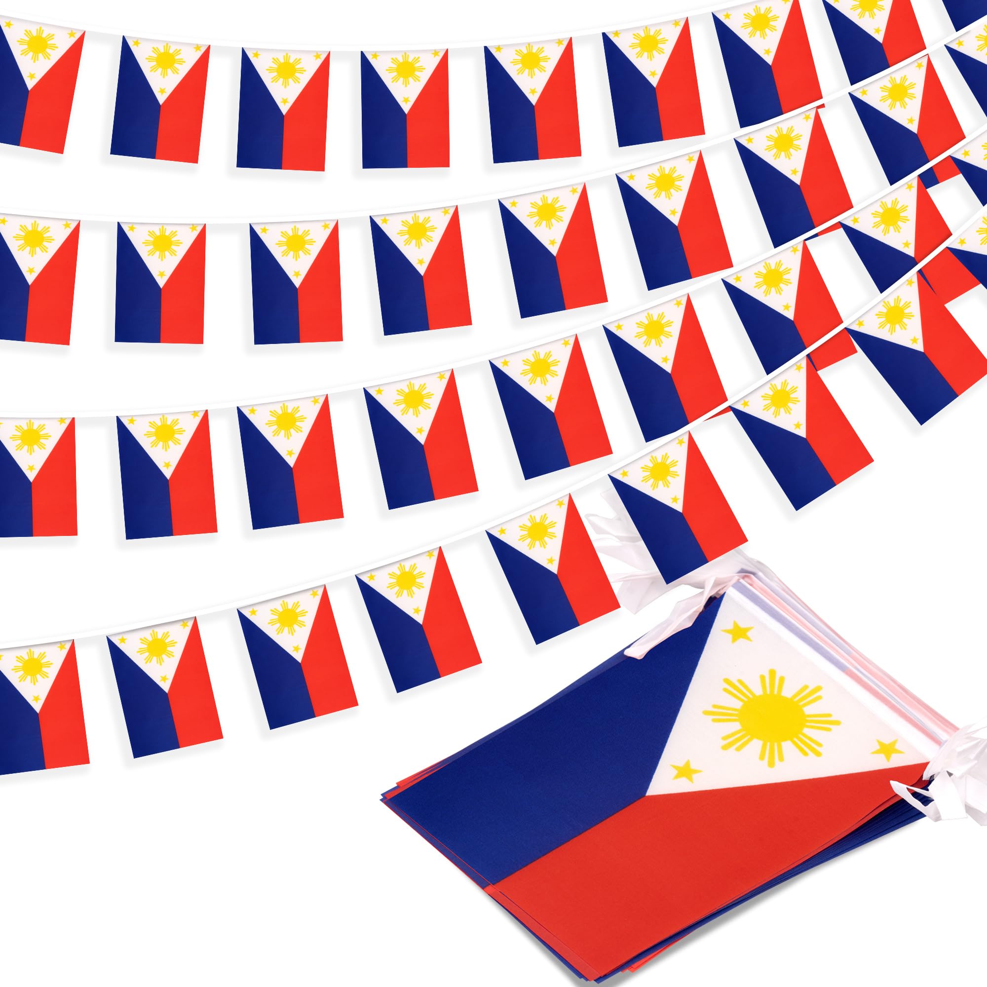 Photo 1 of Philippines String Flag Pennant Banner, Small Mini Filipino Philippine Flags Bunting Banner, National Country Decoration for School, Party, Sports Events, Patriotic Festival, 33 Feet 30 Flags
