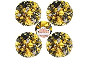 AUHOKY 4 Packs Metallic Cheerleading Cheer Pom Poms, Fluffy Cheerleader Pompoms with Finger-Friendly Ring, Cheering Pom poms for Squad Team Sports Game Dance Dress Party Kids Adults(Black/Gold)