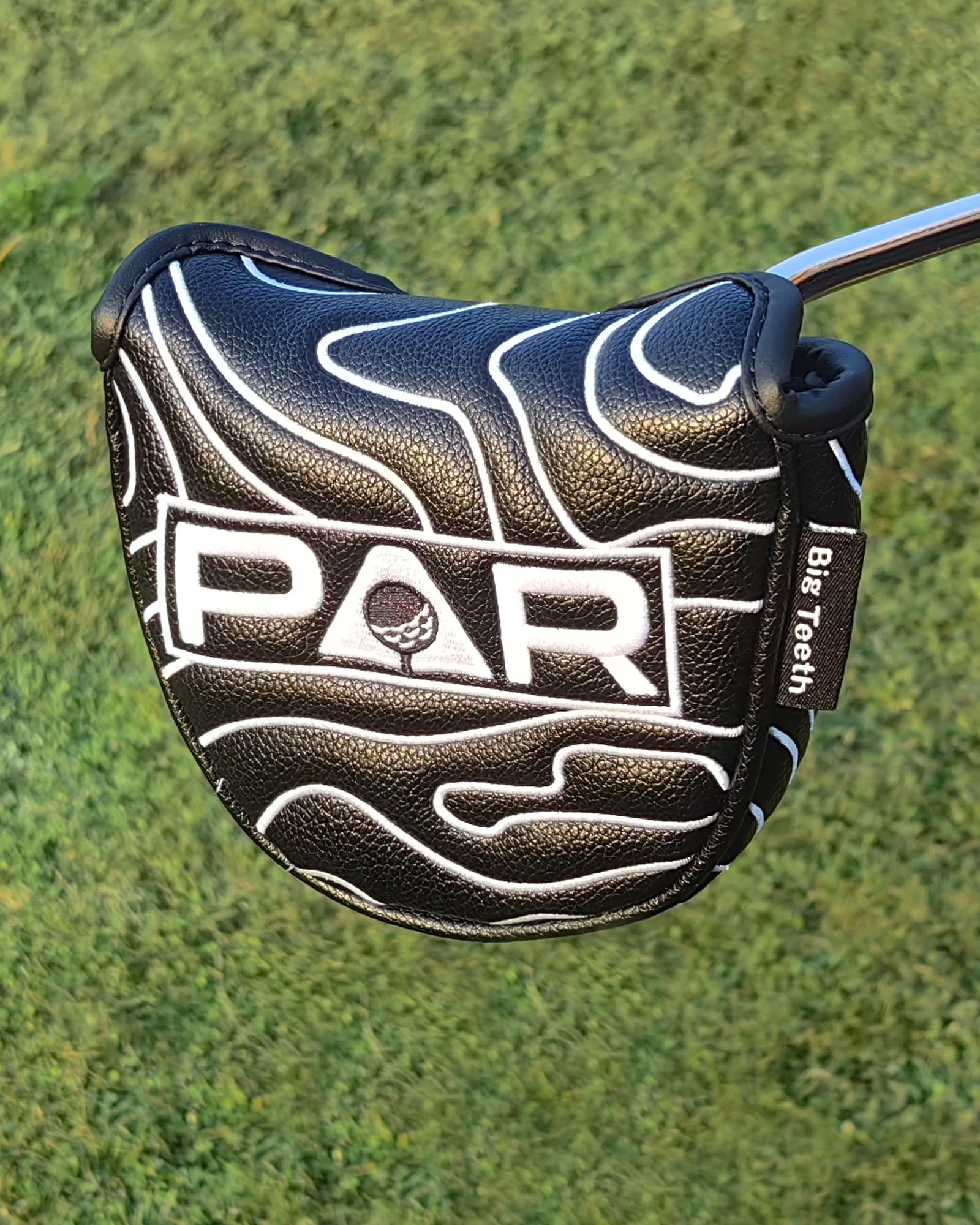 Photo 1 of Big Teeth Golf Mallet Putter Cover Pure Black Heel Shafted Mallet Putter Headcover, Magnetic Putter Cover Mallet, Putter Head Cover Mallet Topographic Edition