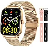 Smart Watch for Women Men Fitness: Waterproof Make Answer Call Digital Mens Watches Running Pedometer Smartwatch for Android Phone iPhone Samsung Compatible Heart Rate Monitor SpO2 Step Tracker Gold