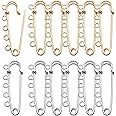 Large Safety Pins,20pcs 50mm Metal Heavy Duty Blanket Safety Pins Kilt Pins with 5 Loops for Crafting Arts Brooch Clothes,Gold/Silver