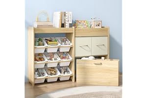 EXPERLAM Toy Storage Organizer for Kids, 9-Bin Toy Organizer with 2-Drawers, Movable Toy Chest and Top Rack, Multifunctional Kids Bookshelf and Toy Storage for Playroom, Bedroom, Nursery, White