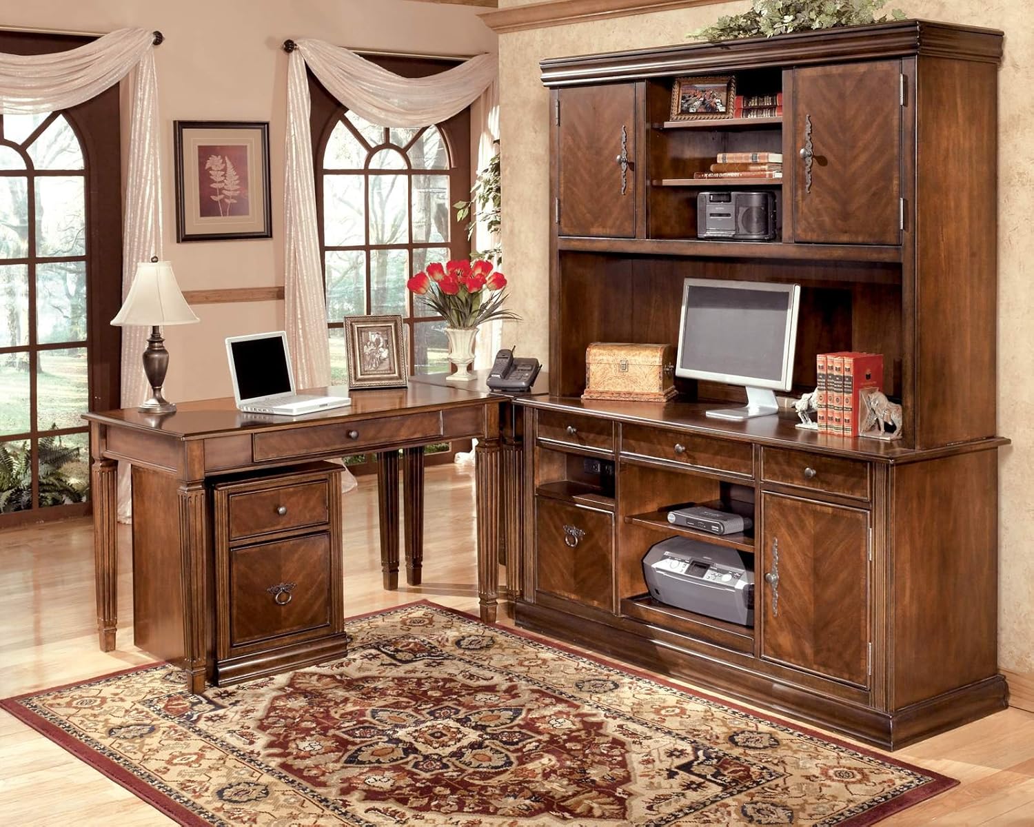 Hamlyn Home Office LShaped Desk Credenza with Hutch in
