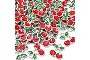 KitBeads 10pcs Enamel Cherry Charms Kawaii Red Fruit Charms Mini Food Cartoon Cherry Charms for Jewelry Making Bracelets Necklace Bulk