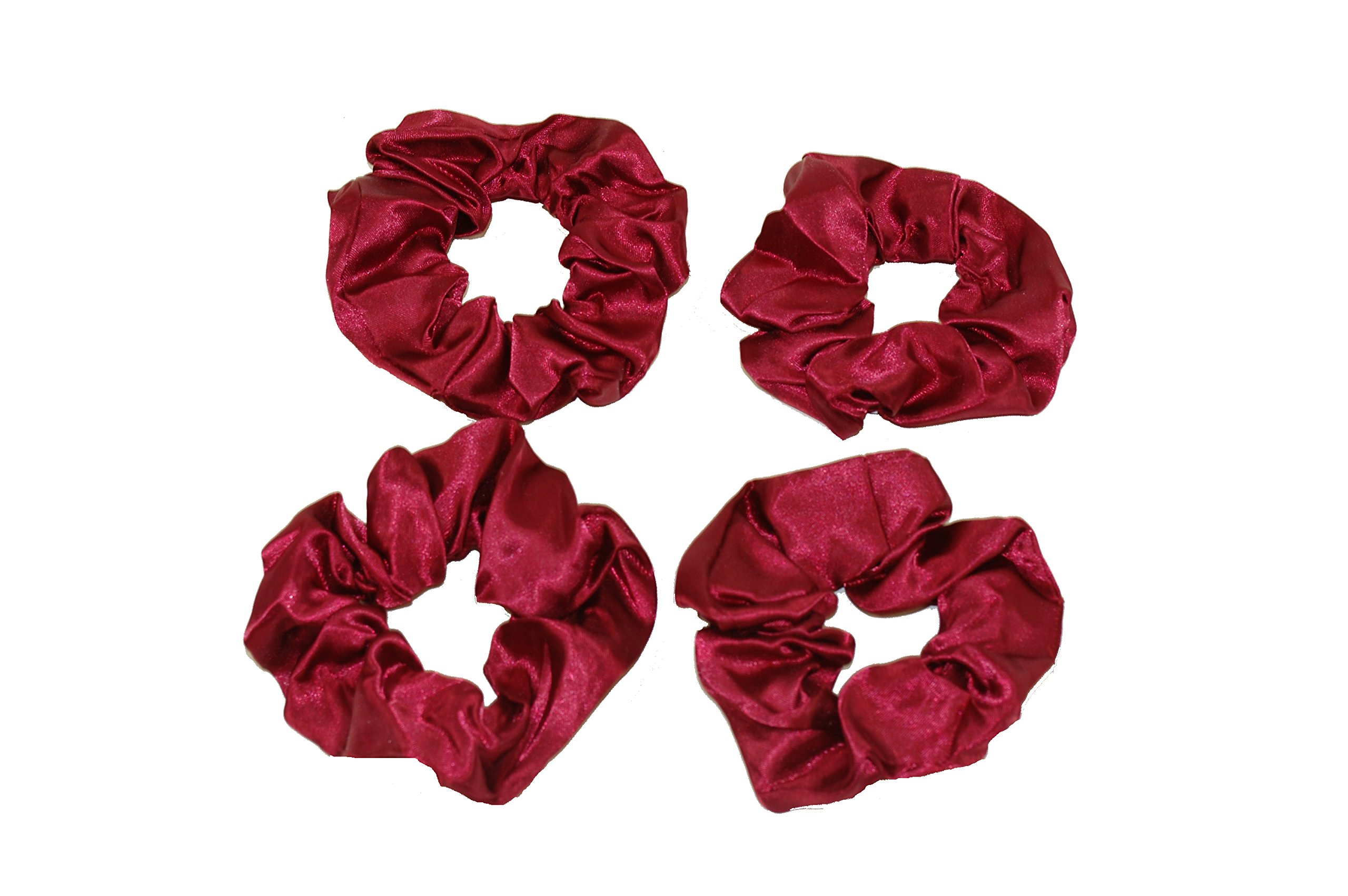 GIZZY® Ladies, Girls Set of 4 Burgundy Red Satin Elasticated Hair Scrunchies.