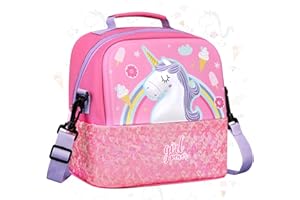 Itslife Kids Lunch Bag, Insulated Lunch Box for Girls, Reusable, Lightweight & Durable Lunch Bag with Inside Name Card Slot for School, Travel, Picnic (Unicorn)