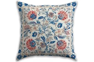 RBAFAO Bohemian Pillow Covers | Vintage Floral & Carpet Design | Double Sided Blue White Decorative Pillowcases for Couch, Bed | Indoor Outdoor Boho Home Decor (Blue&Red, 18x18inches)