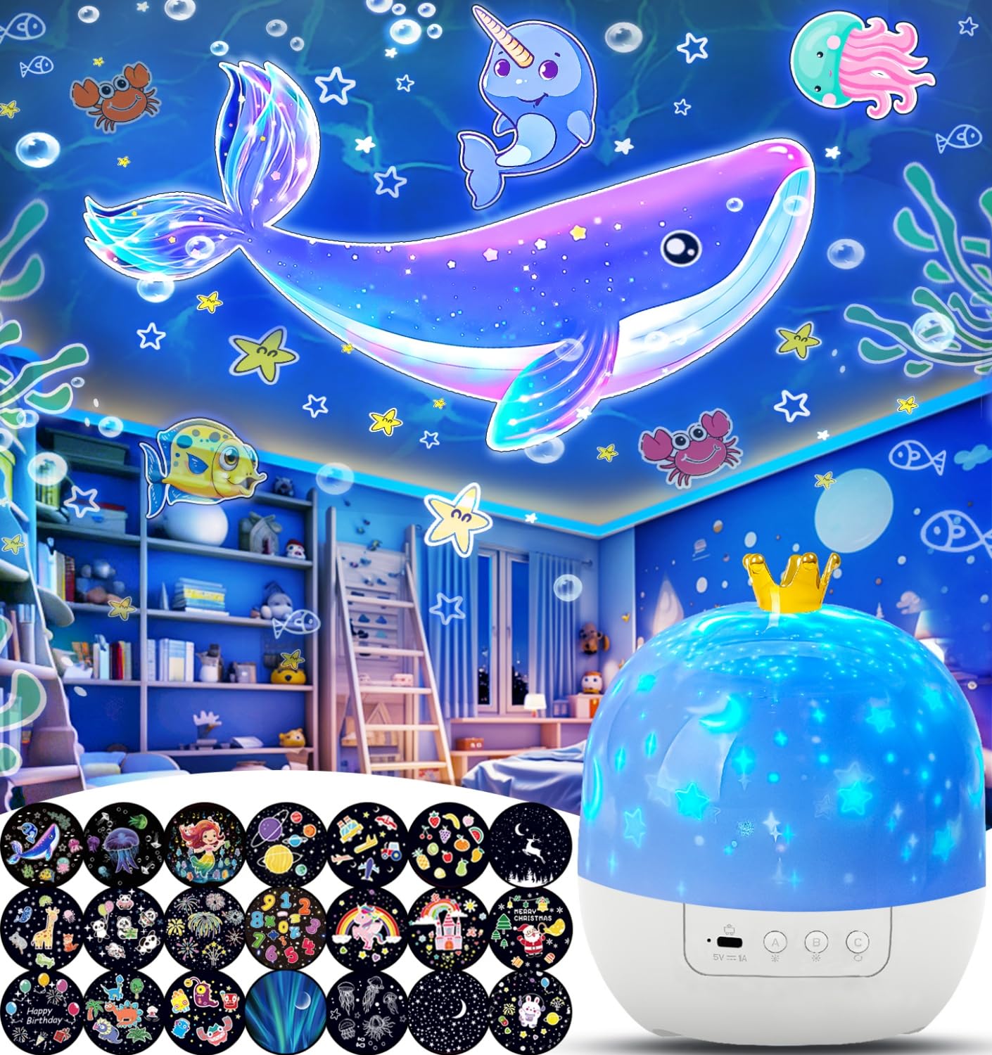 21 Sets of Films, Projector Night Light for Kids Bedroom, Ceiling, Baby Projector Night Light, Star Galaxy Projector for Baby Kids Girls with 360 Two, Rotating, Birthday, Christmas, Nursery, Room