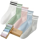 Xhonp Mini Crew Socks for Women Striped Quarter Socks Vintage Retro Running Socks 5 Pairs