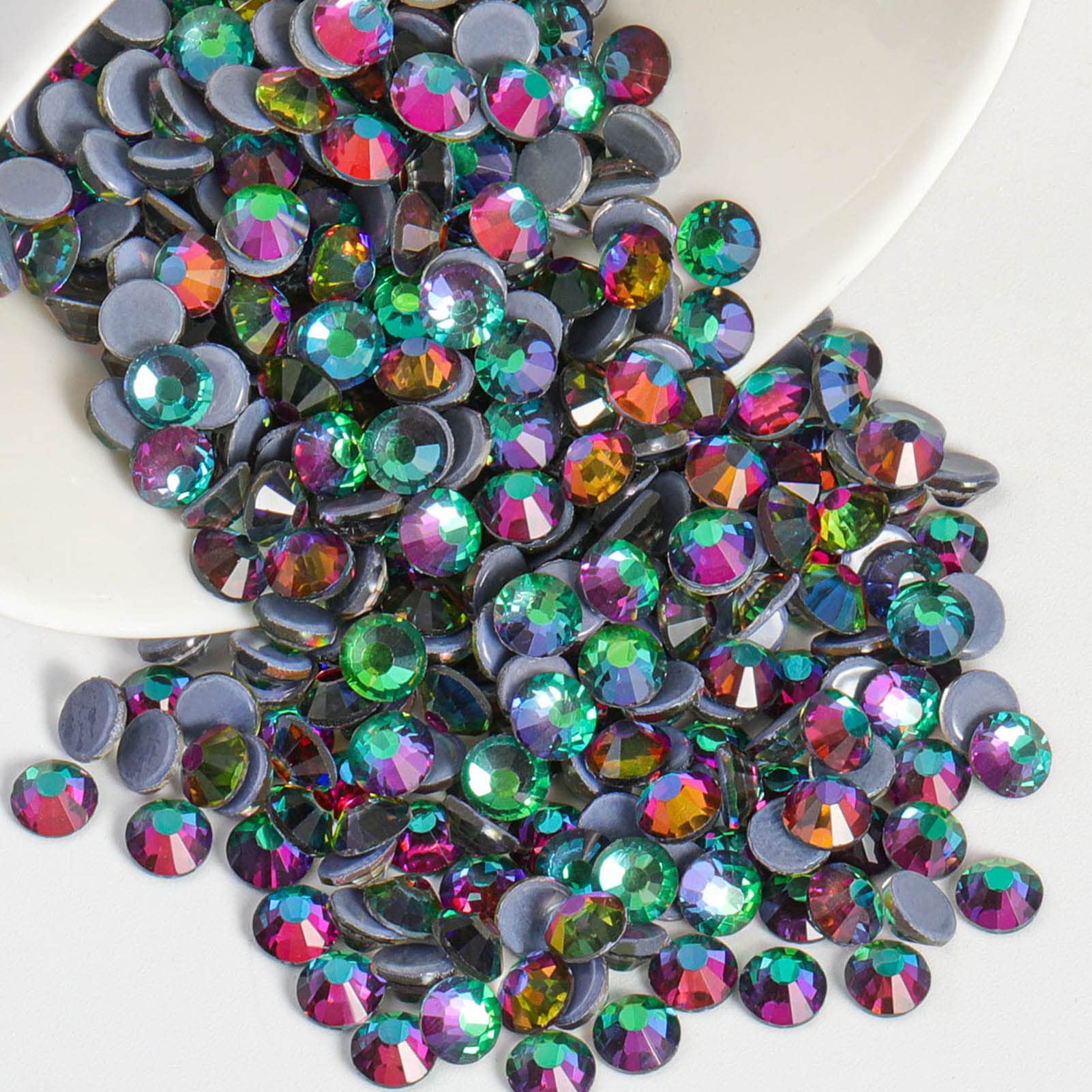 Beadsland Hotfix Rhinestones, 288pcs Flatback Crystal Rhinestones for Crafts Clothes DIY Decorations, Green Volcano, SS30, 6.3-6.5mm