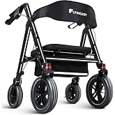 Heavy-Duty Walkers for Seniors with seat,450Lb Bariatric Rollator Walker | 12" Front Wheel 10" Rear All Terrain Large wheels|Foldable|Hand brake|Adjustable height|Storage bag|For Indoor and outdoor