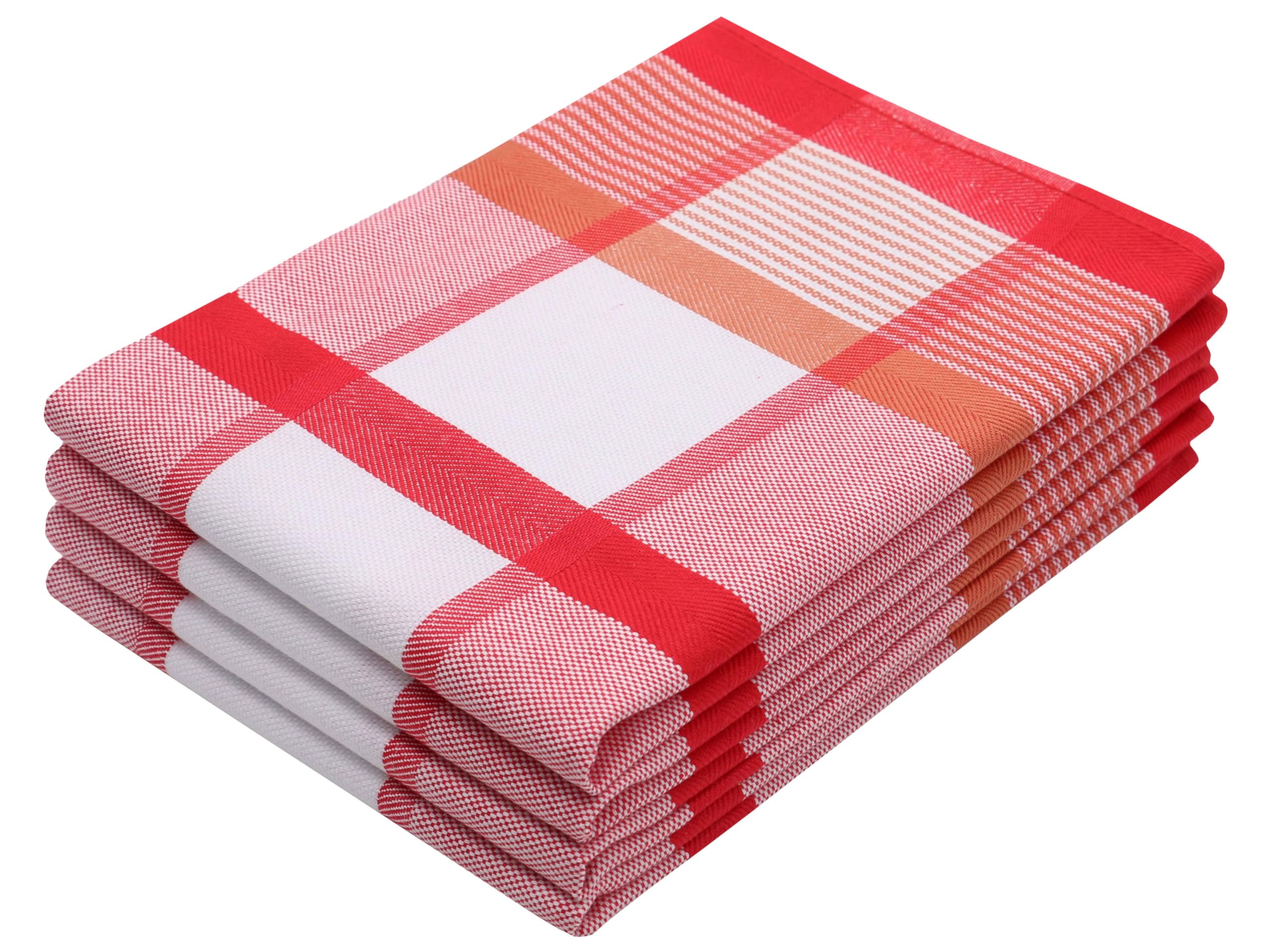 Zollner® Set of 4 Tea Towels/Drying Towels/Kitchen Towels 50 x 70 cm 100% Cotton, Available in Brown or Red Chequered, from Hotel Linen Specialists, "Karoline" Series,, 100 % Cotton, 599-rot-kariert, 50/70